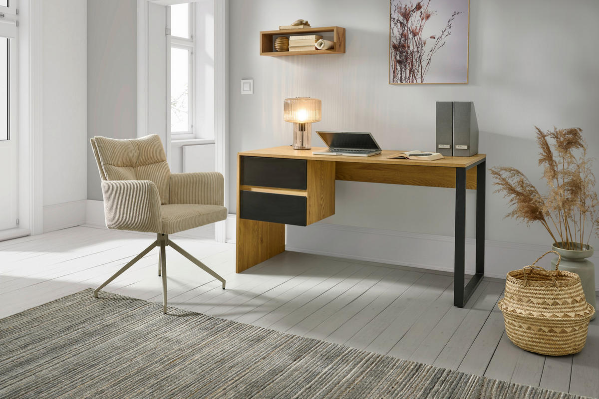 SCHREIBTISCH , Schwarz, Eichefarben,  - Eichefarben/Schwarz, MODERN, Holzwerkstoff/Metall (140/76/60cm) - MID.YOU