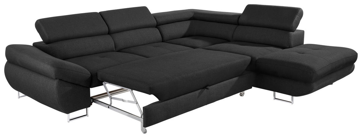 ECKSOFA in Webstoff Schwarz  - Schwarz, Design, Textil/Metall (280/235cm) - Hom`in