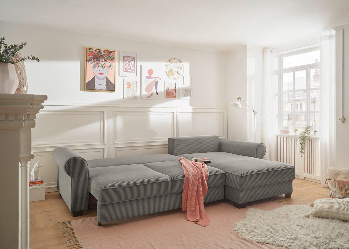 ECKSOFA in Cord Braun  - Schwarz/Braun, KONVENTIONELL, Kunststoff/Textil (318/197cm) - MID.YOU