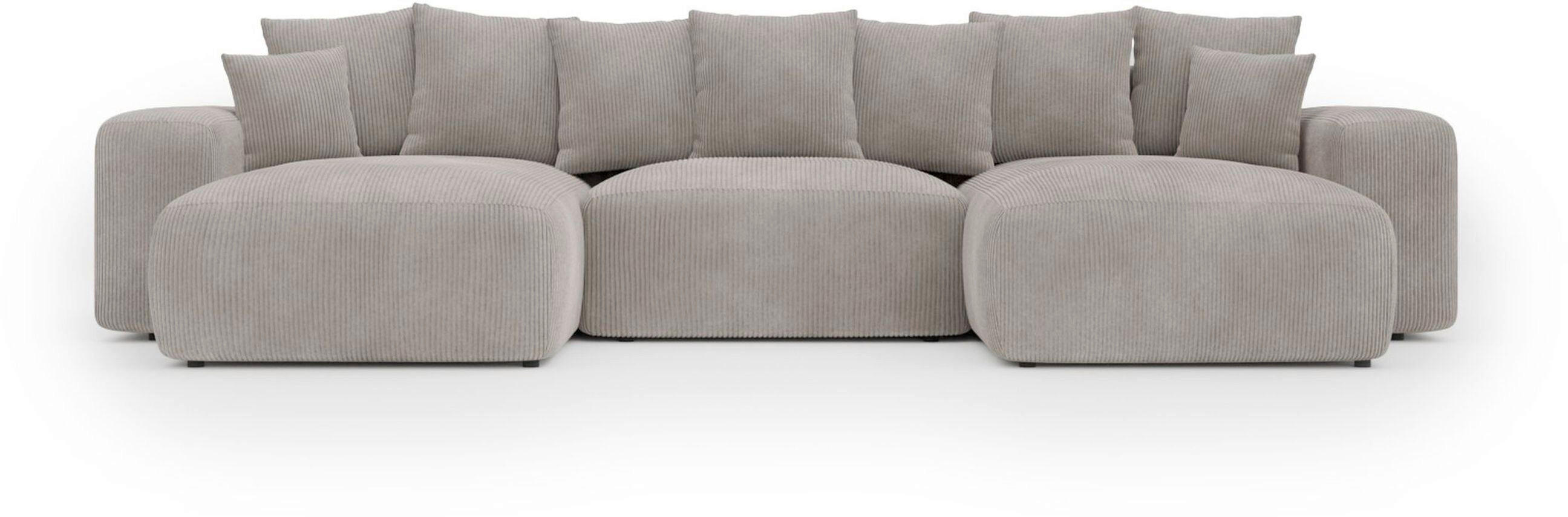 WOHNLANDSCHAFT Braun Cord  - Schwarz/Braun, Basics, Kunststoff/Textil (176/364/176cm) - Lomoco