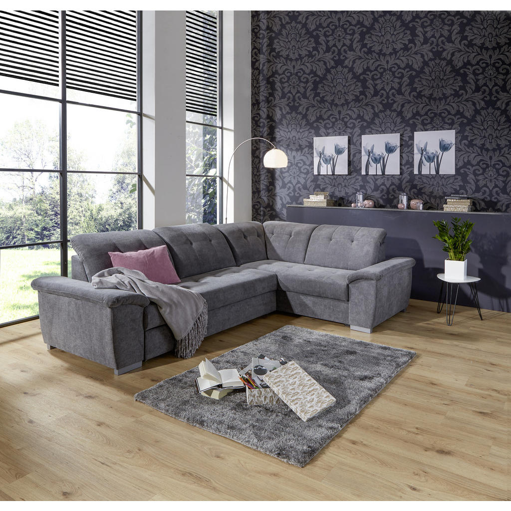 Thumbnail - Livetastic Ecksofa, Dunkelgrau, Textil, 4-Sitzer, Ottomane rechts, L-Form, 285x206 cm, Made in EU, seitenverkehrt erhält...