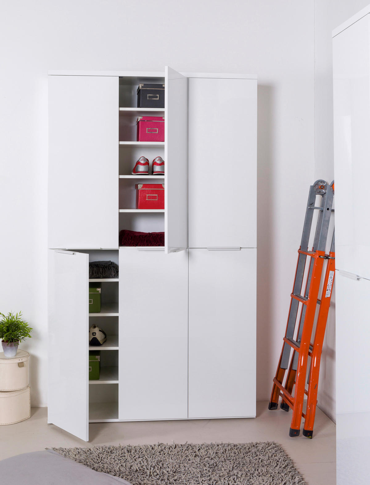 SCHUHSCHRANK Weiß Hochglanz  - Weiß Hochglanz/Schwarz, Basics, Holzwerkstoff/Kunststoff (120/200/35cm) - Carryhome