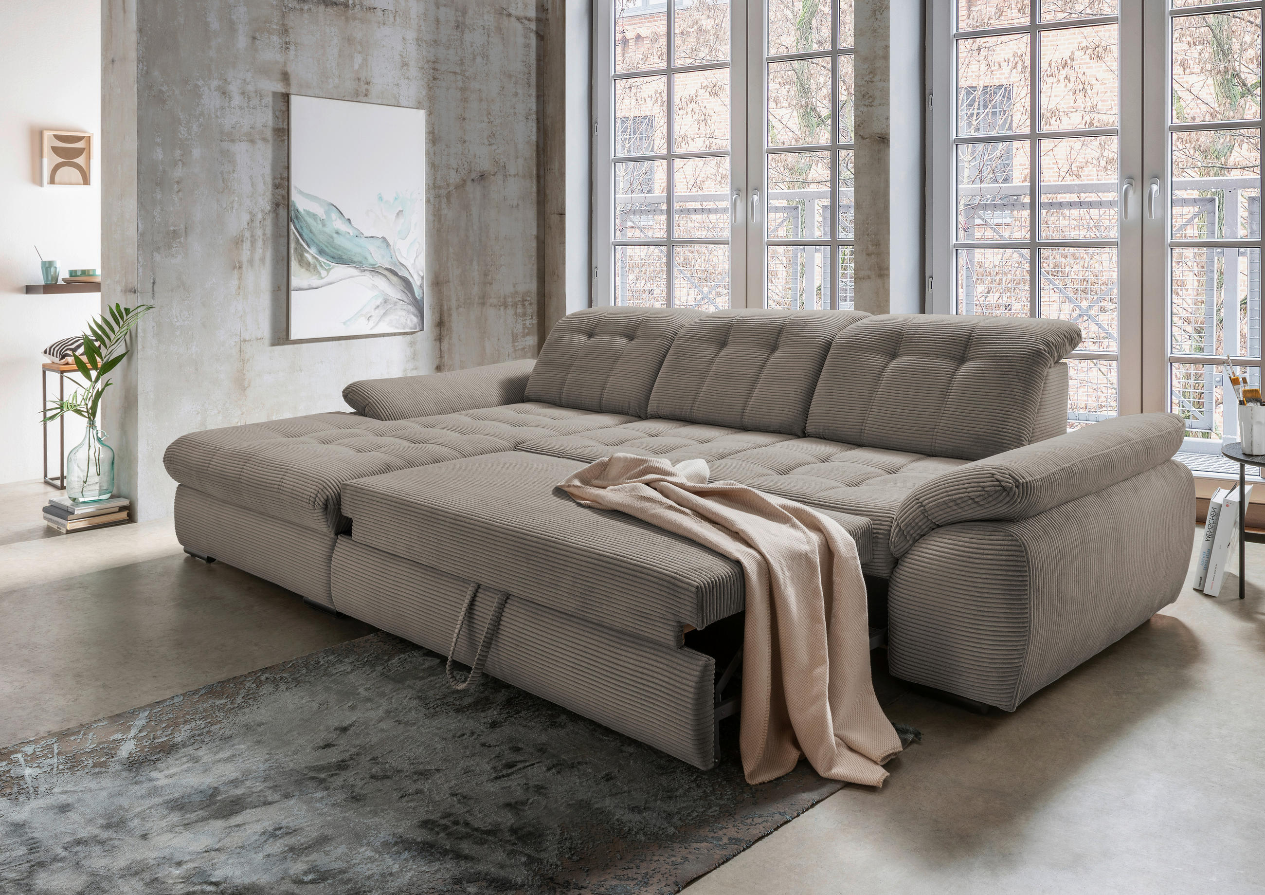 ECKSOFA in Cord Graubraun - Graubraun/Schwarz, Modern, Textil/Metall (184/314cm) - Livetastic