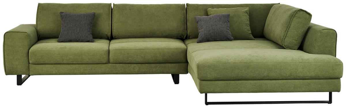 ECKSOFA Cord Olivgrün  - Schwarz/Olivgrün, Design, Textil/Metall (314/211cm) - Sedda