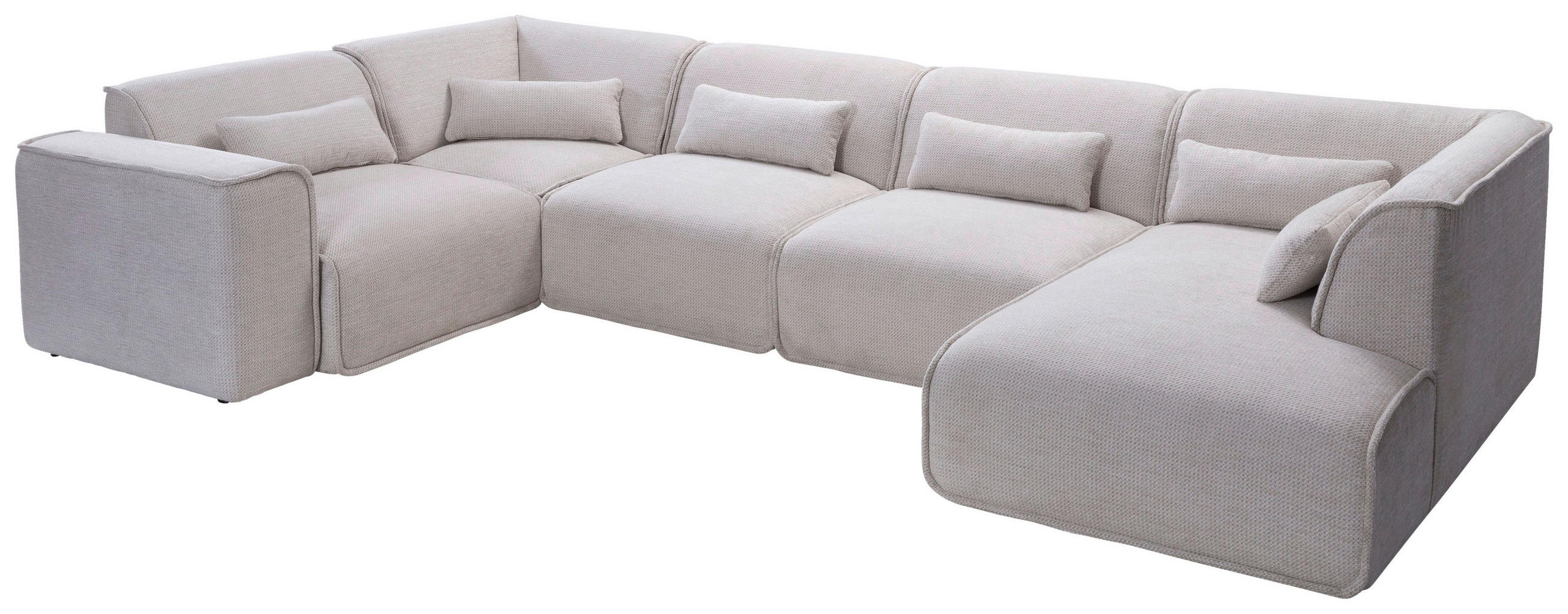 WOHNLANDSCHAFT Flachgewebe Naturfarben  - Schwarz/Naturfarben, Design, Kunststoff/Textil (211/368/165cm) - Lomoco