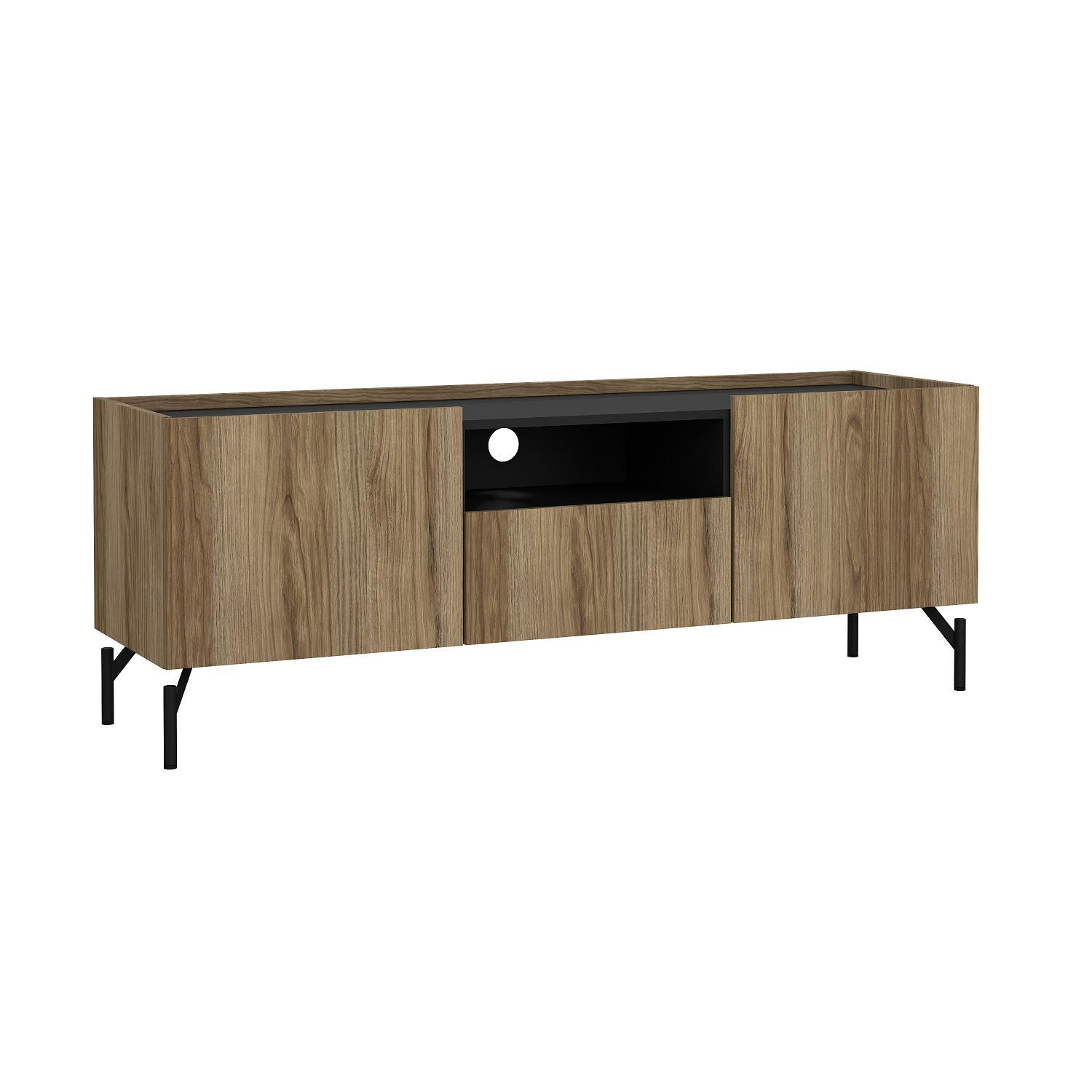 TV-BÄNK i svart, Sonoma ek  - Sonoma ek/svart, Design, metall/trämaterial (147/54/41,3cm) - Best Price