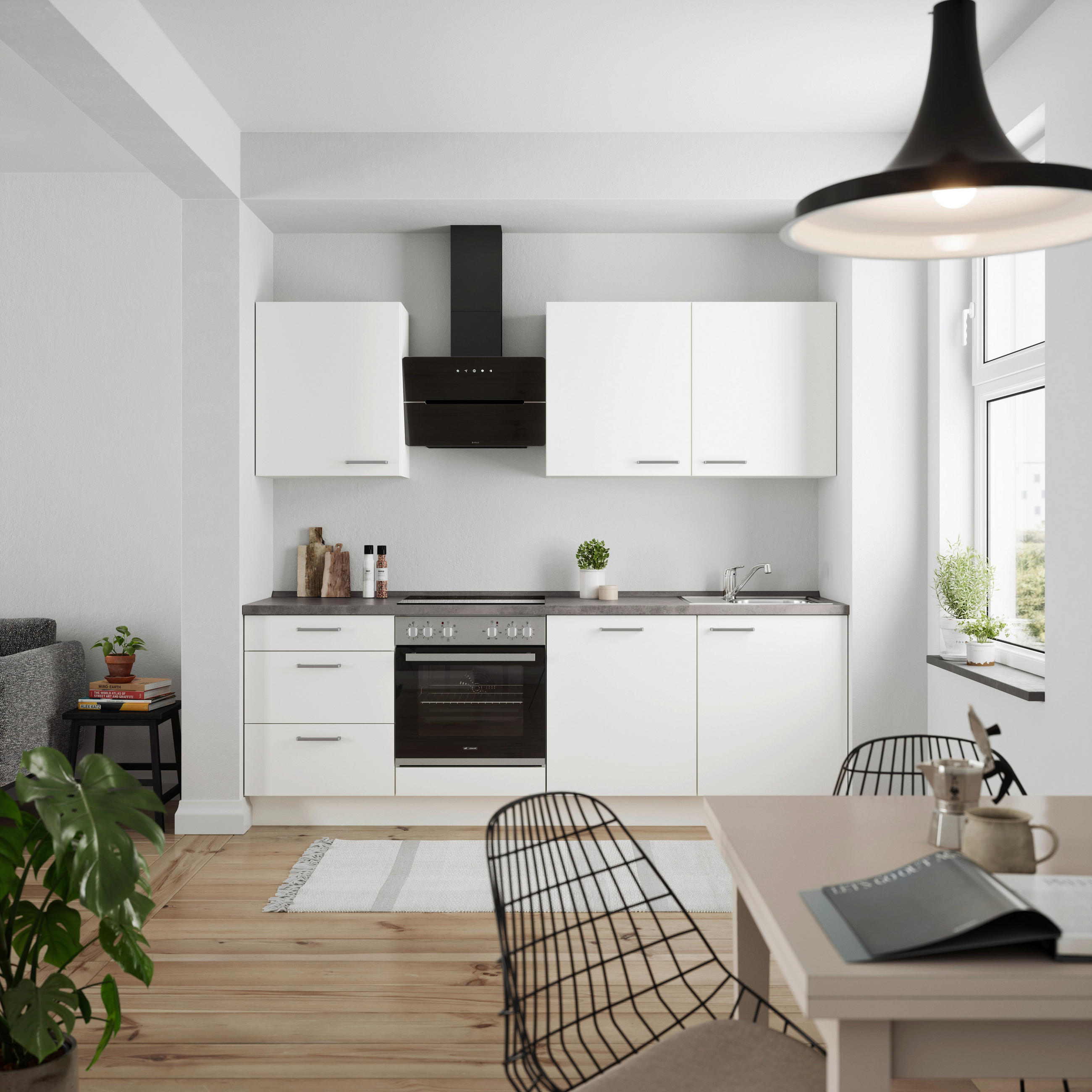 KÜCHENLEERBLOCK 240 cm   Grau, Weiss  - Weiss/Edelstahlfarben, Modern, Holzwerkstoff/Metall (240cm) - Nobilia