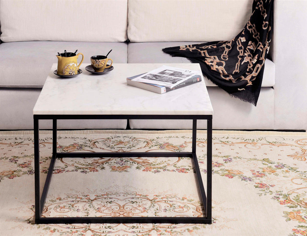 COUCHTISCH 75/75/48 cm quadratisch Schwarz, Weiß  - Schwarz/Weiß, Design, Stein/Metall (75/75/48cm) - MID.YOU