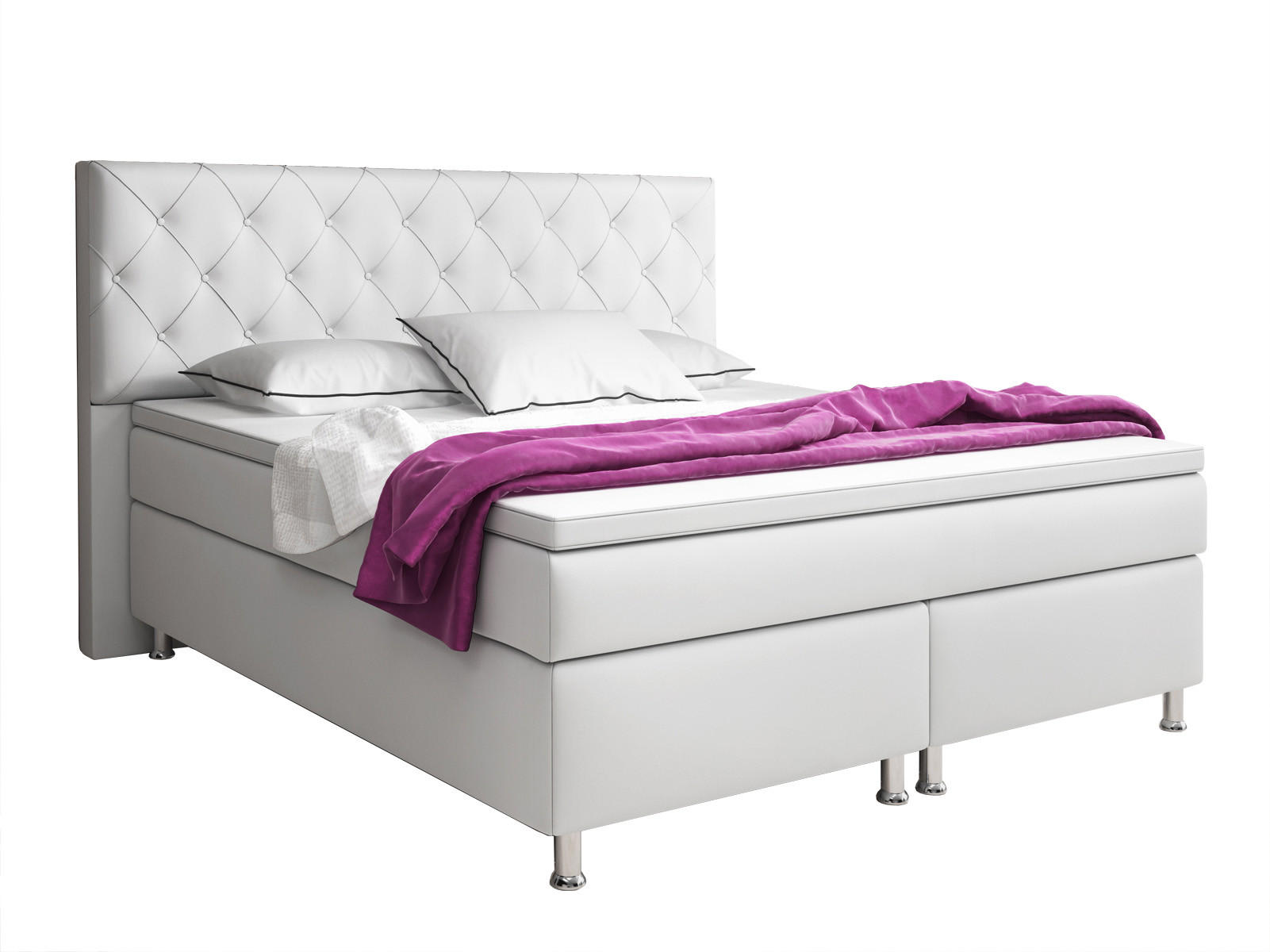 BOXSPRINGBETT 180/200 cm  in Weiß  - Silberfarben/Weiß, KONVENTIONELL, Leder/Textil (180/200cm) - MID.YOU