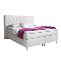 BOXSPRINGBETT 180/200 cm  in Weiß  - Silberfarben/Weiß, KONVENTIONELL, Leder/Textil (180/200cm) - MID.YOU