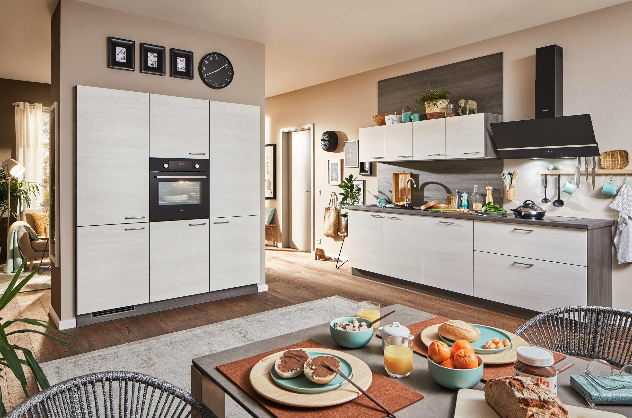 KUCHYNSKÁ LINKA PLAN 280 - farba ušľachtilej ocele/farba duba, Design, kov/kompozitné drevo (180/280cm) - Welnova