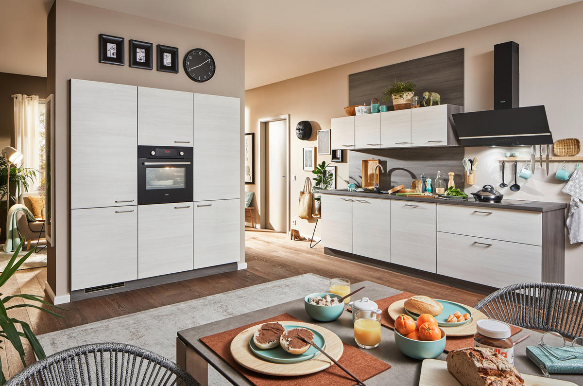 KUCHYŇSKÁ LINKA PLAN 280 - barvy dubu/barvy nerez oceli, Design, kov/kompozitní dřevo (180/280cm) - Welnova