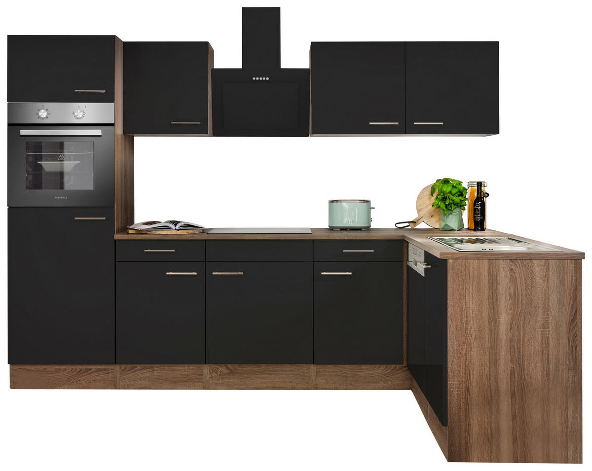 ECKKÜCHE 280/172 cm  in Schwarz  - Eichefarben/Schwarz, Basics, Holzwerkstoff/Metall (280/172cm) - Respekta