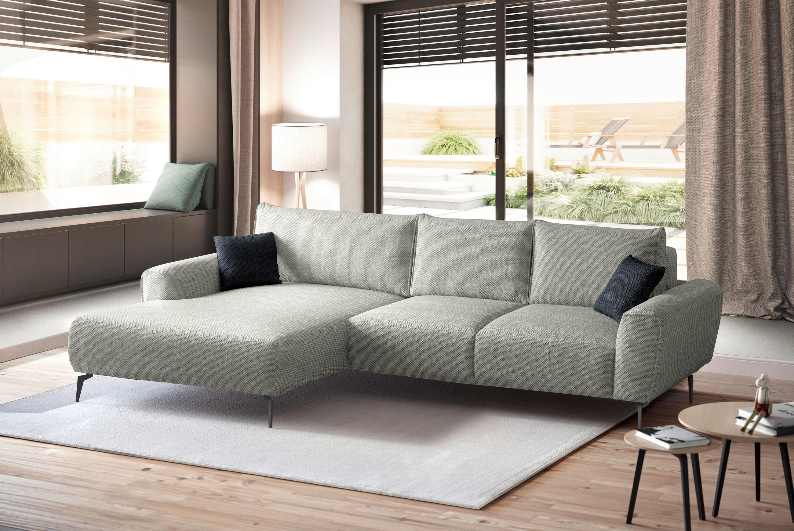 ECKSOFA in Webstoff Kaschmir  - Kaschmir/Schwarz, Design, Textil/Metall (170/272cm) - Welnova