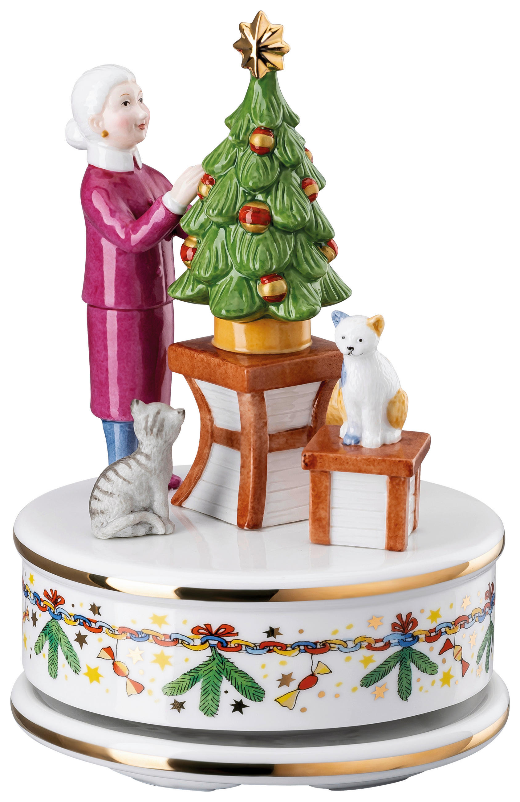 Hutschenreuther Dekospieluhr Weihnachtsleuchten 2024 Mehrfarbig, Weiß 17 cm