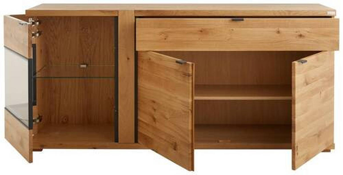SIDEBOARD Graphitfarben, Wildeiche  170/79/43 cm  - Wildeiche/Anthrazit, Natur, Glas/Holz (170/79/43cm) - Linea Natura