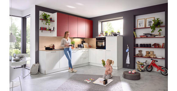 EINBAUKÜCHE - Eichefarben/Rot, Design, Holzwerkstoff - Dieter Knoll