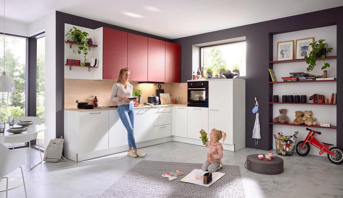 EINBAUKÜCHE FEEL  - Eichefarben/Rot, Design, Holzwerkstoff - Dieter Knoll