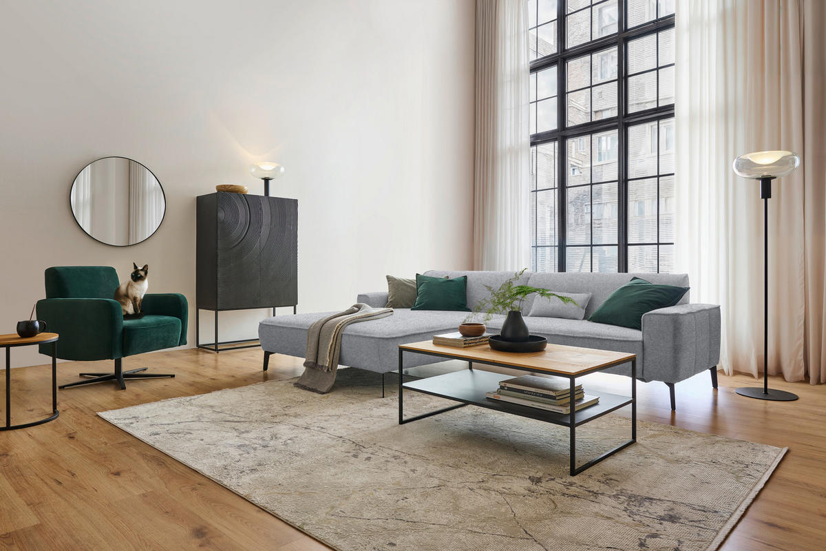 ECKSOFA in Flachgewebe Grau  - Schwarz/Grau, Design, Textil/Metall (190/285cm) - Johann Jakob