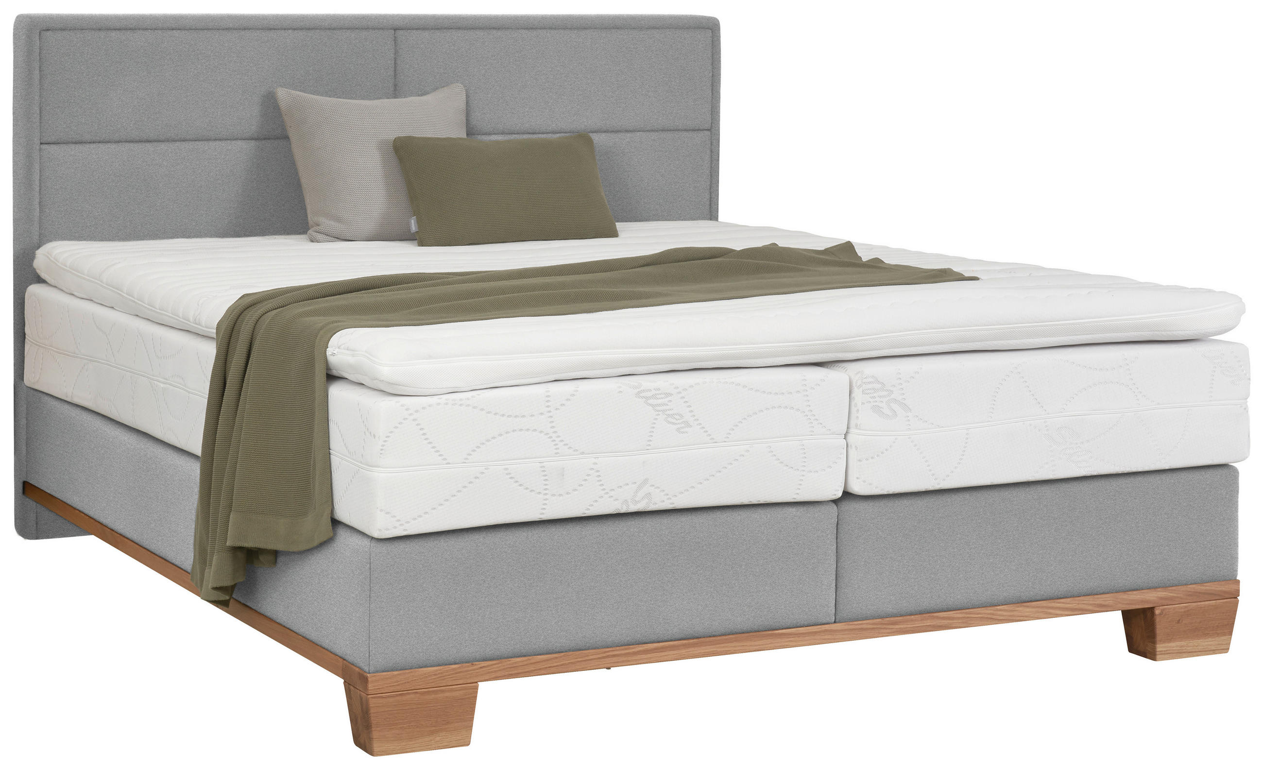 BOXSPRINGBETT 180/200 cm  in Eichefarben, Hellgrau  - Eichefarben/Hellgrau, Natur, Holz/Textil (180/200cm) - Valnatura