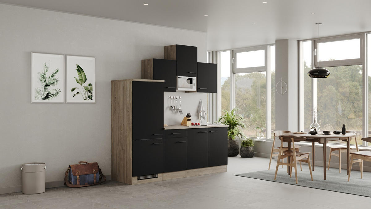 KUCHYNSKÁ LINKA CAPRI 210 - čierna/farba duba, Modern, kov/kompozitné drevo (210cm) - FlexWell