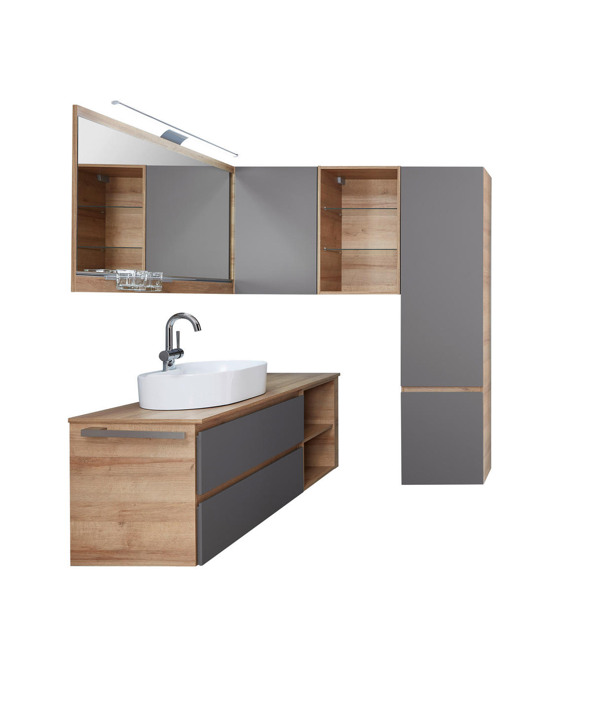 BADEZIMMER  in  - Eichefarben/Weiß, MODERN, Glas/Keramik (141/140cm) - Sadena