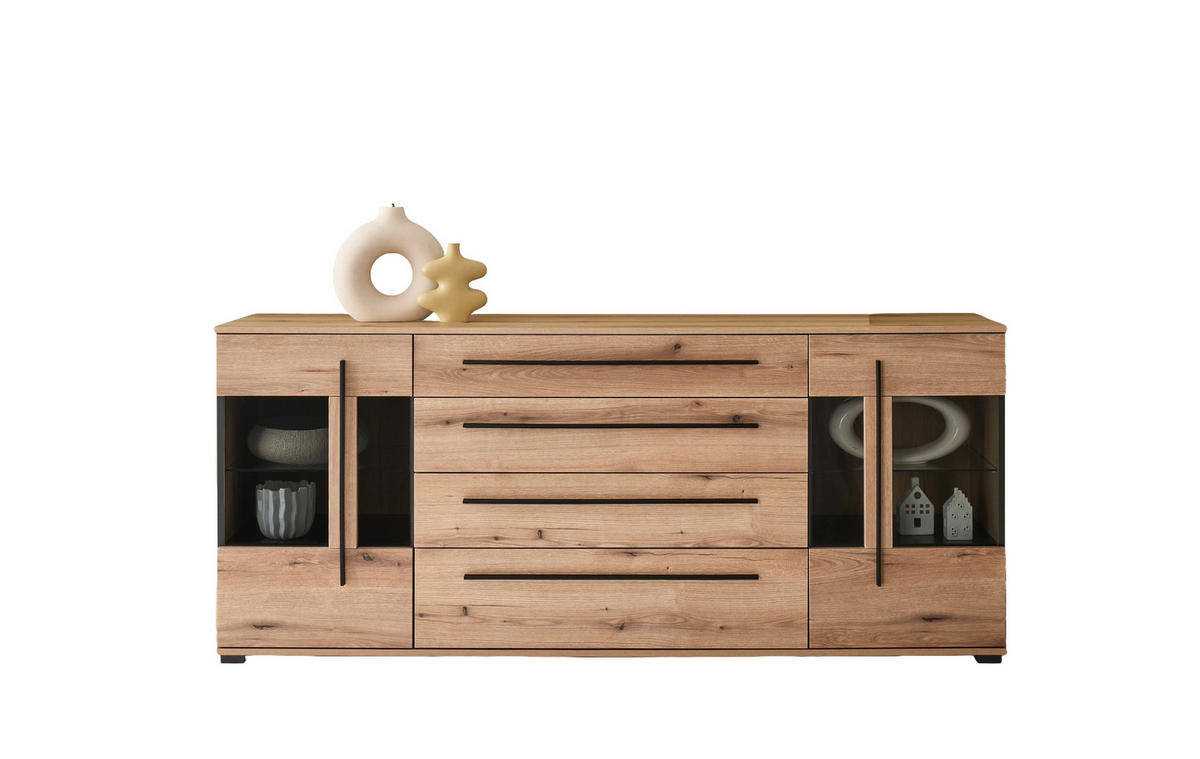 SIDEBOARD  200/86/42 cm 4 Schublade(n)  - Eichefarben/Schwarz, Design, Glas/Holzwerkstoff (200/86/42cm) - Livetastic