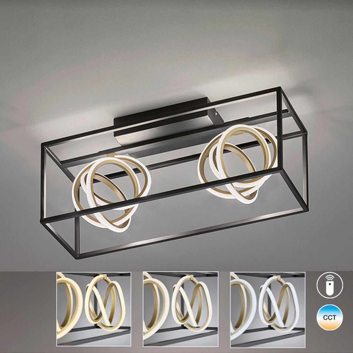 LED-DECKENLEUCHTE 58,5/20/25 cm   - Goldfarben/Schwarz, LIFESTYLE, Kunststoff/Metall (58,5/20/25cm)