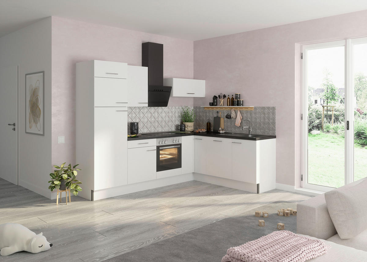 ECKKÜCHE 270/200 cm  in Weiß  - Edelstahlfarben/Anthrazit, Basics, Holzwerkstoff/Metall (270/200cm) - Optifit
