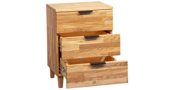 NACHTKÄSTCHEN in massiv Eiche Eichefarben  - Eichefarben/Schwarz, Natur, Holz/Metall (48/65/40cm) - Linea Natura