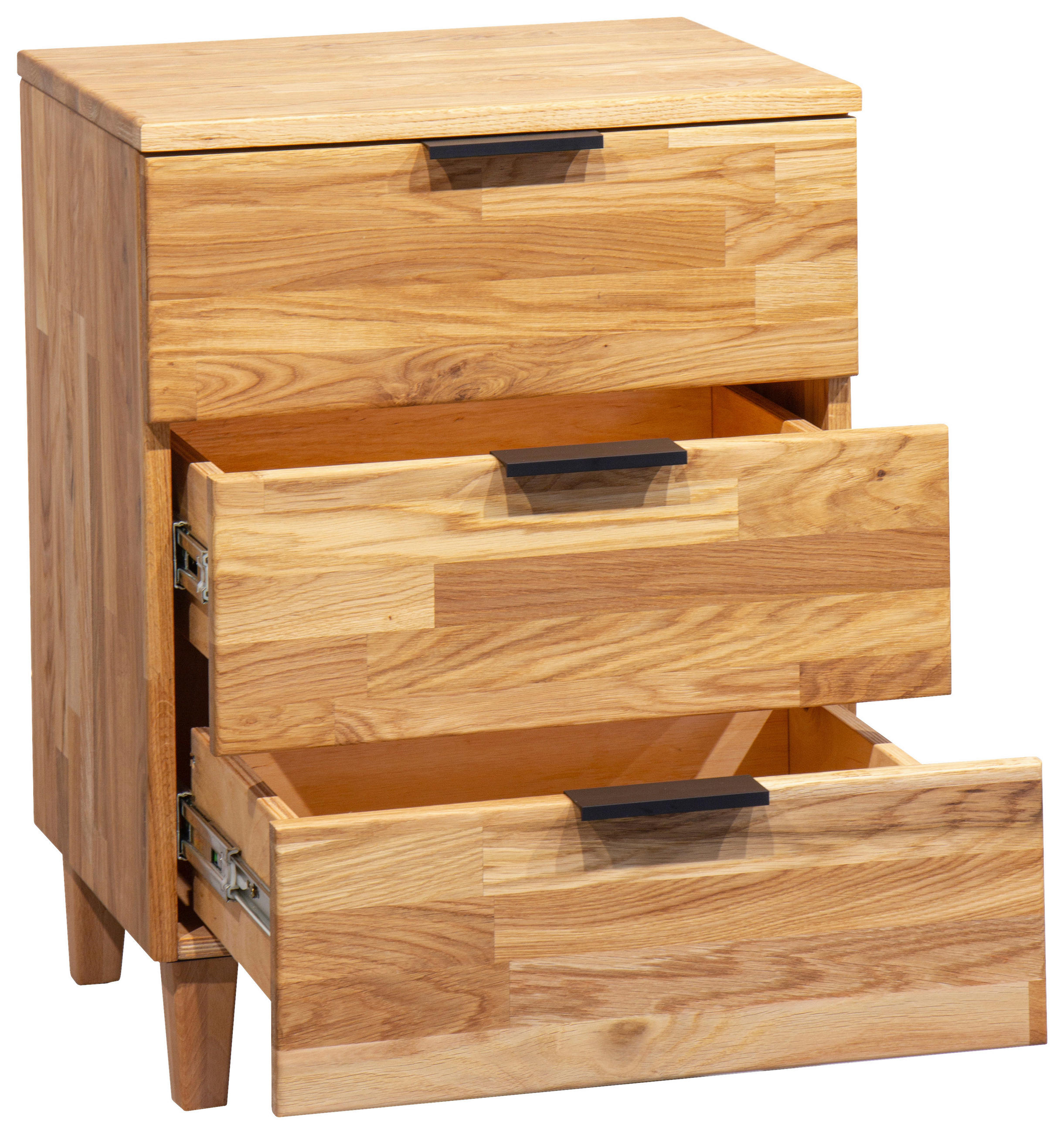 NACHTKÄSTCHEN in massiv Eiche Eichefarben  - Eichefarben/Schwarz, Natur, Holz/Metall (48/65/40cm) - Linea Natura