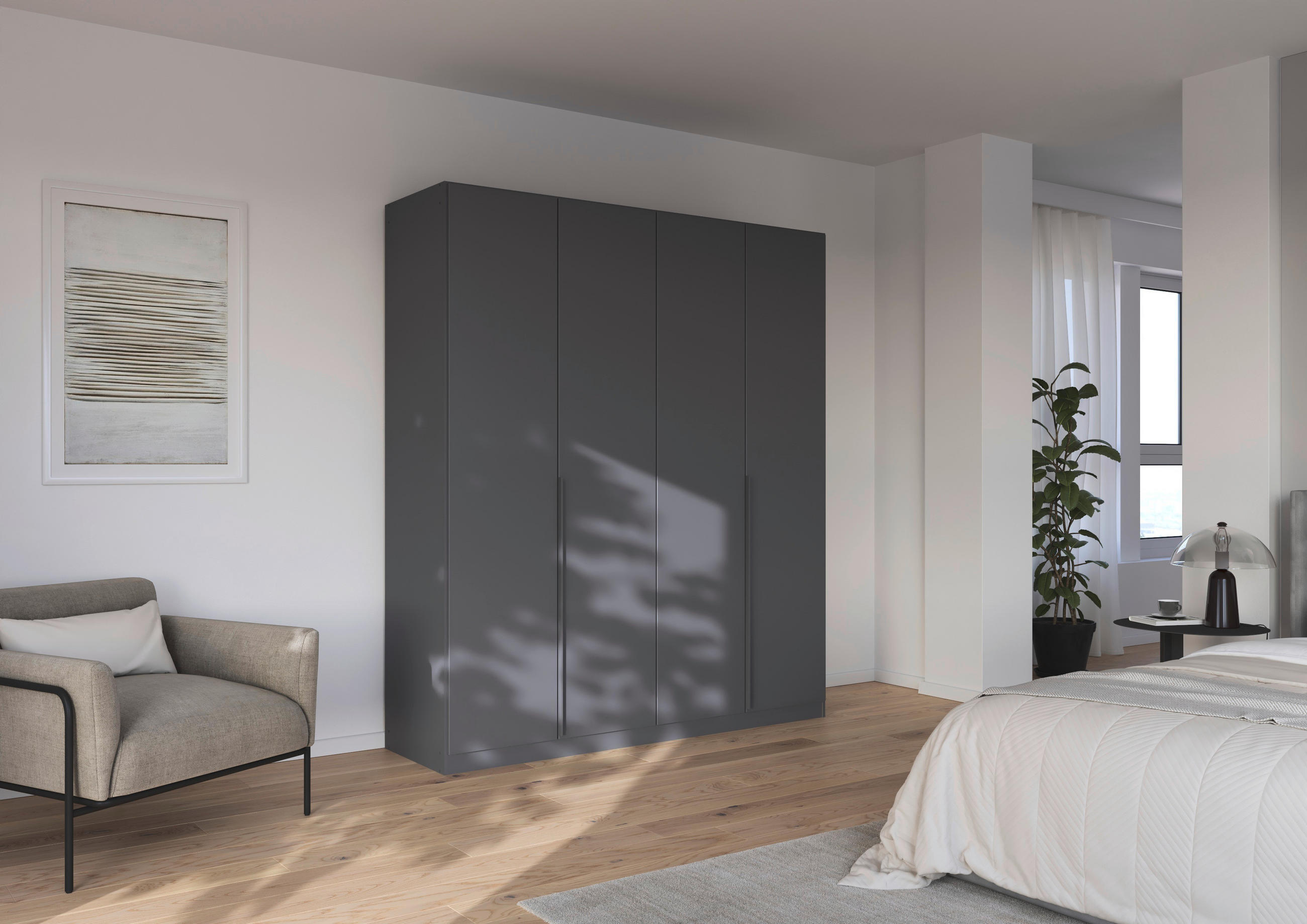 DREHTÜRENSCHRANK 181/229/54 cm,  in Grau, 4-türig  - Grau, MODERN, Holzwerkstoff/Metall (181/229/54cm) - Rauch Möbel