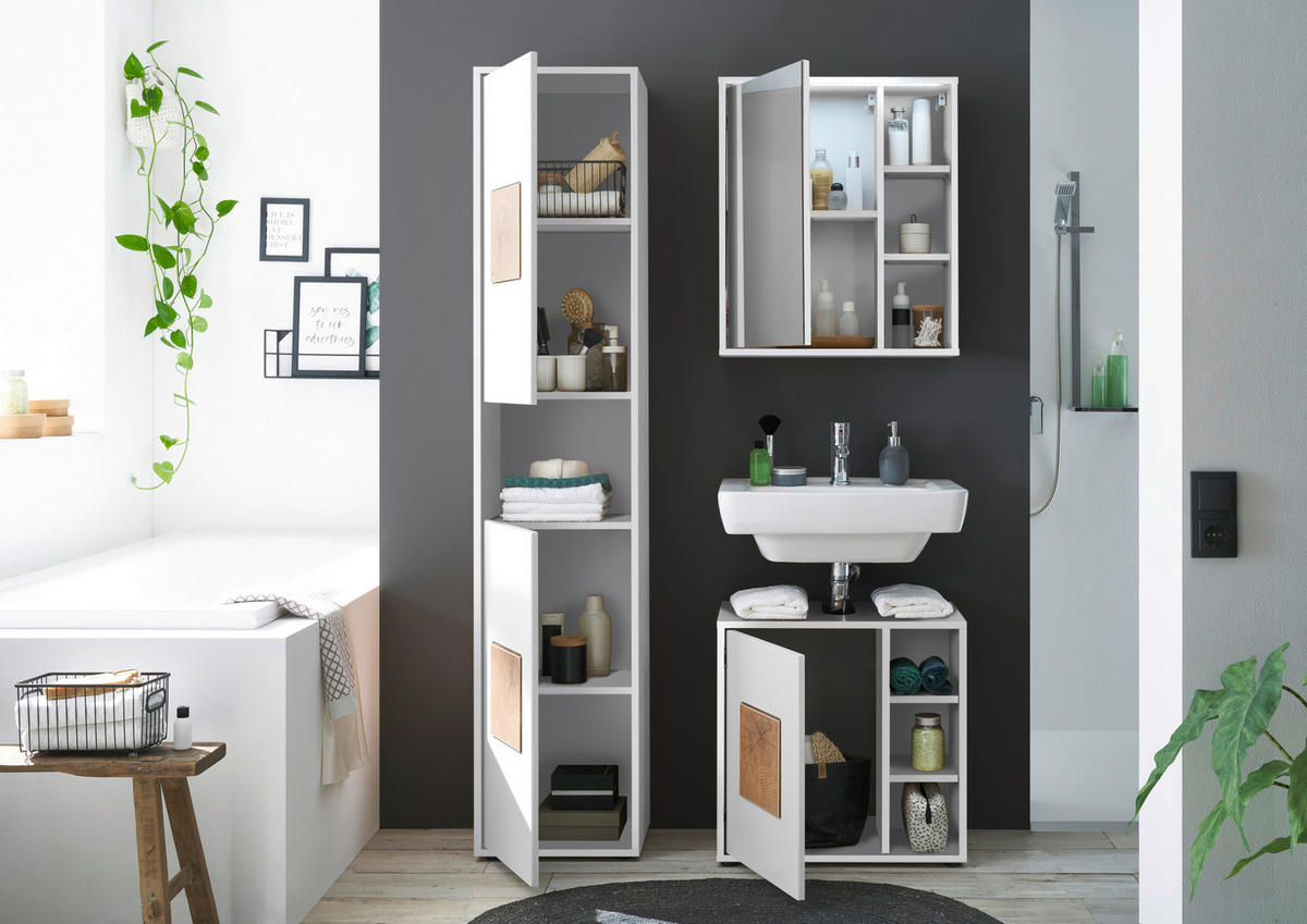 WASCHBECKENUNTERSCHRANK 60/60/35 cm  - Weiss/Eichefarben, Modern, Holzwerkstoff/Kunststoff (60/60/35cm) - MID.YOU