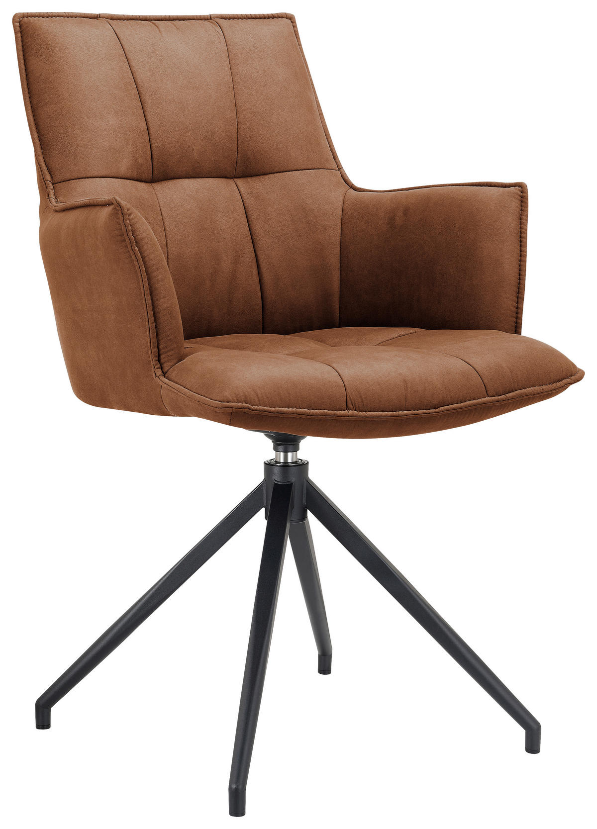 ARMLEHNSTUHL  Typenauswahl, Sitzfläche 360° drehbar, automatische Rückholfunktion Mikrofaser  - Cognac/Schwarz, Design, Textil/Metall (59/89,5/63cm) - Novel