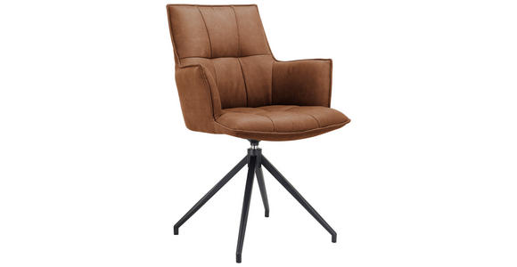 ARMLEHNSTUHL  Typenauswahl, Sitzfläche 360° drehbar, automatische Rückholfunktion Mikrofaser  - Cognac/Schwarz, Design, Textil/Metall (59/89,5/63cm) - Novel