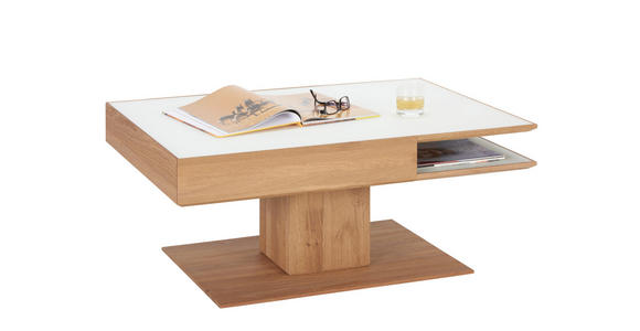 COUCHTISCH in Glas, Holz 105/75/46 cm - Eichefarben/Weiß, Design, Glas/Holz (105/75/46cm) - Valnatura