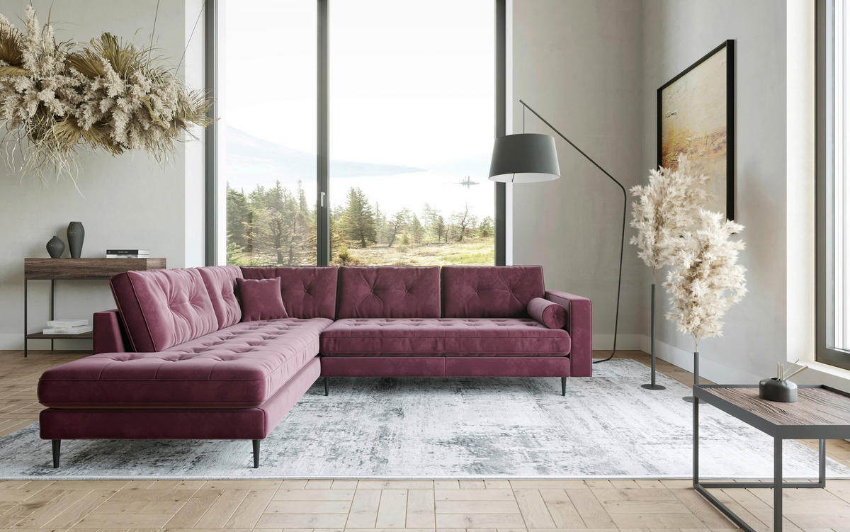 HÖRNSOFFA i flatväv vinröd  - stålfärgad/vinröd, Design, metall/textil (259/205cm) - Livetastic