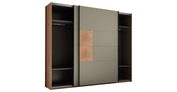 SCHWEBETÜRENSCHRANK  in Salbeigrün, Eiche Artisan  - Salbeigrün/Schwarz, KONVENTIONELL, Holzwerkstoff/Metall (270/225,5/63,7cm) - Xora