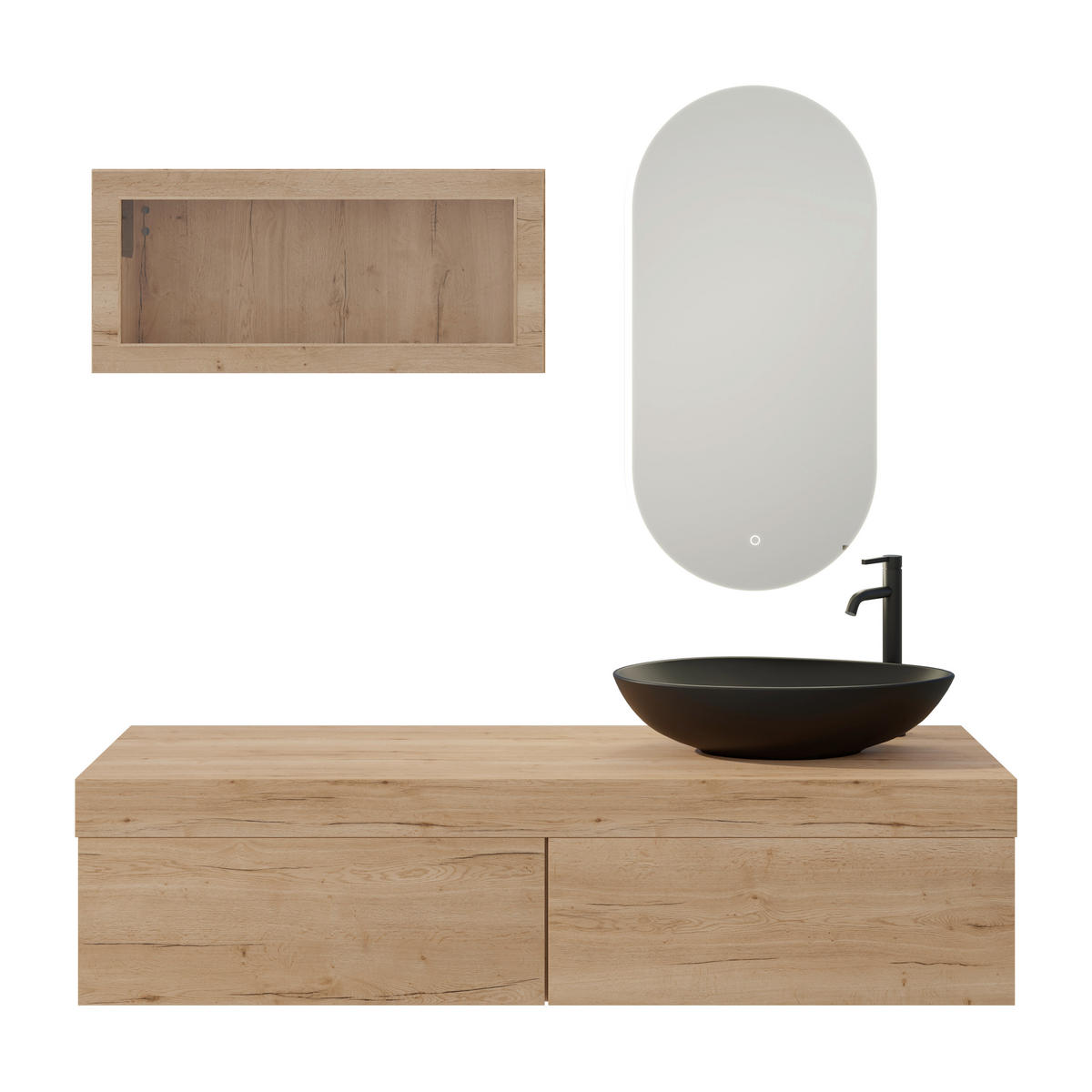 BADEZIMMER 6-teilig  in 160 cm  - Eichefarben/Schwarz, MODERN, Glas/Keramik (160cm) - Celina Home