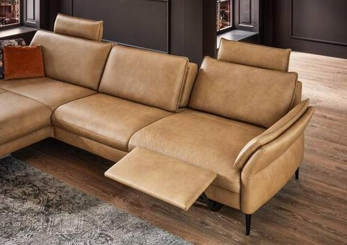 ECKSOFA in Echtleder Honig  - Schwarz/Honig, Design, Leder/Metall (172/334cm) - Hukla