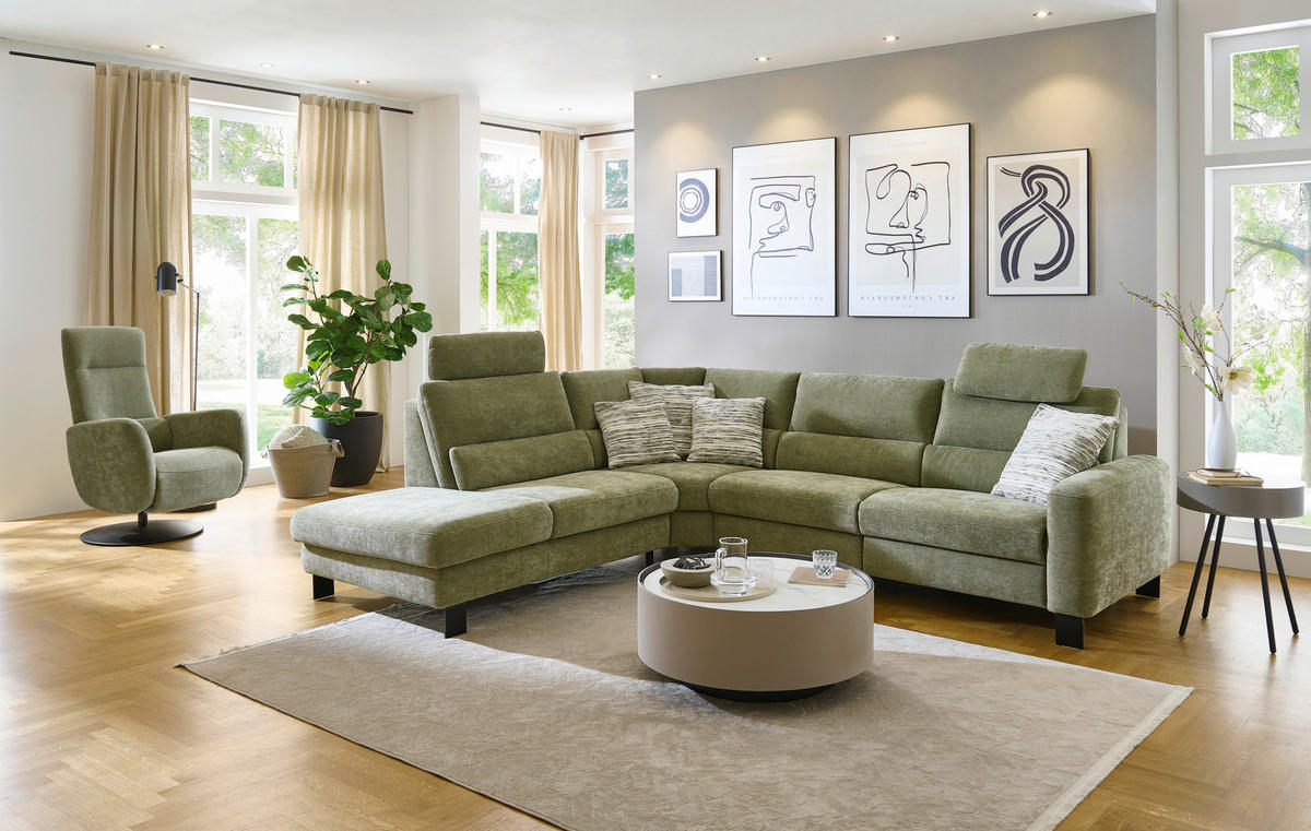 ECKSOFA Olivgrün Chenille  - Schwarz/Olivgrün, Design, Textil/Metall (248/285cm) - Beldomo Comfort
