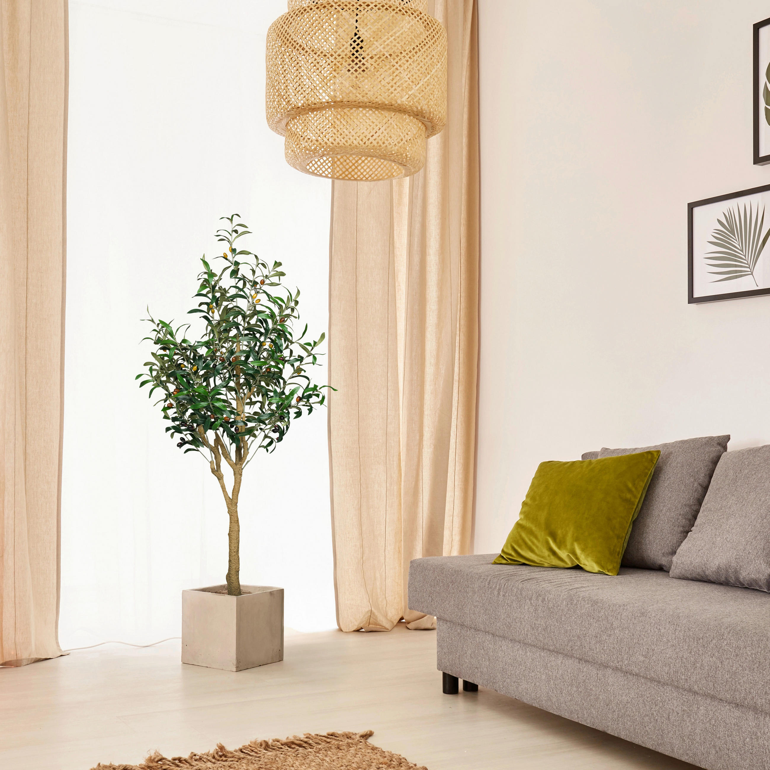 UMĚLÁ ROSTLINA oliva  - zelená/hnědá, Moderní, plast (60/150/60cm) - MID.YOU