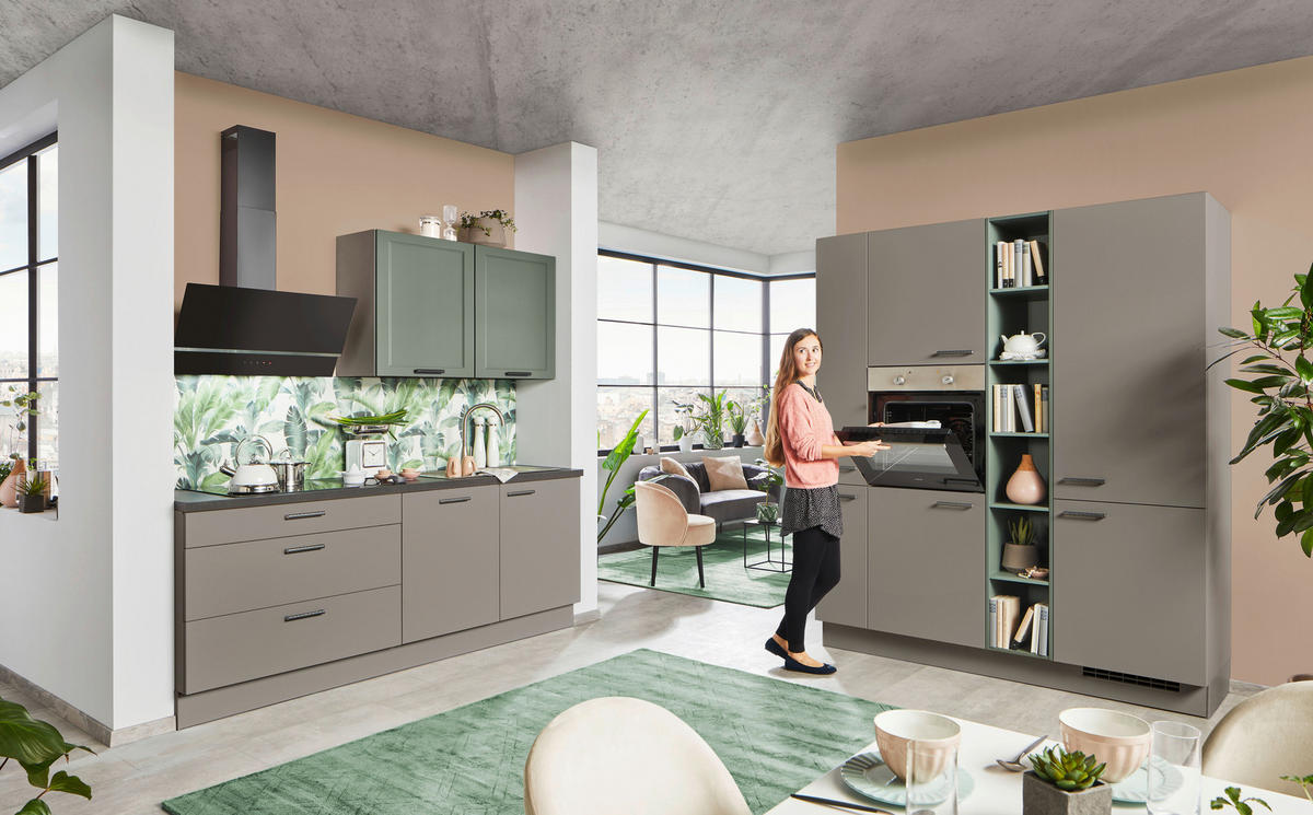 ECKKÜCHE 220/180 cm  in Grau, Grün, Taupe  - Taupe/Grau, Design, Holzwerkstoff (220/180cm) - Celina