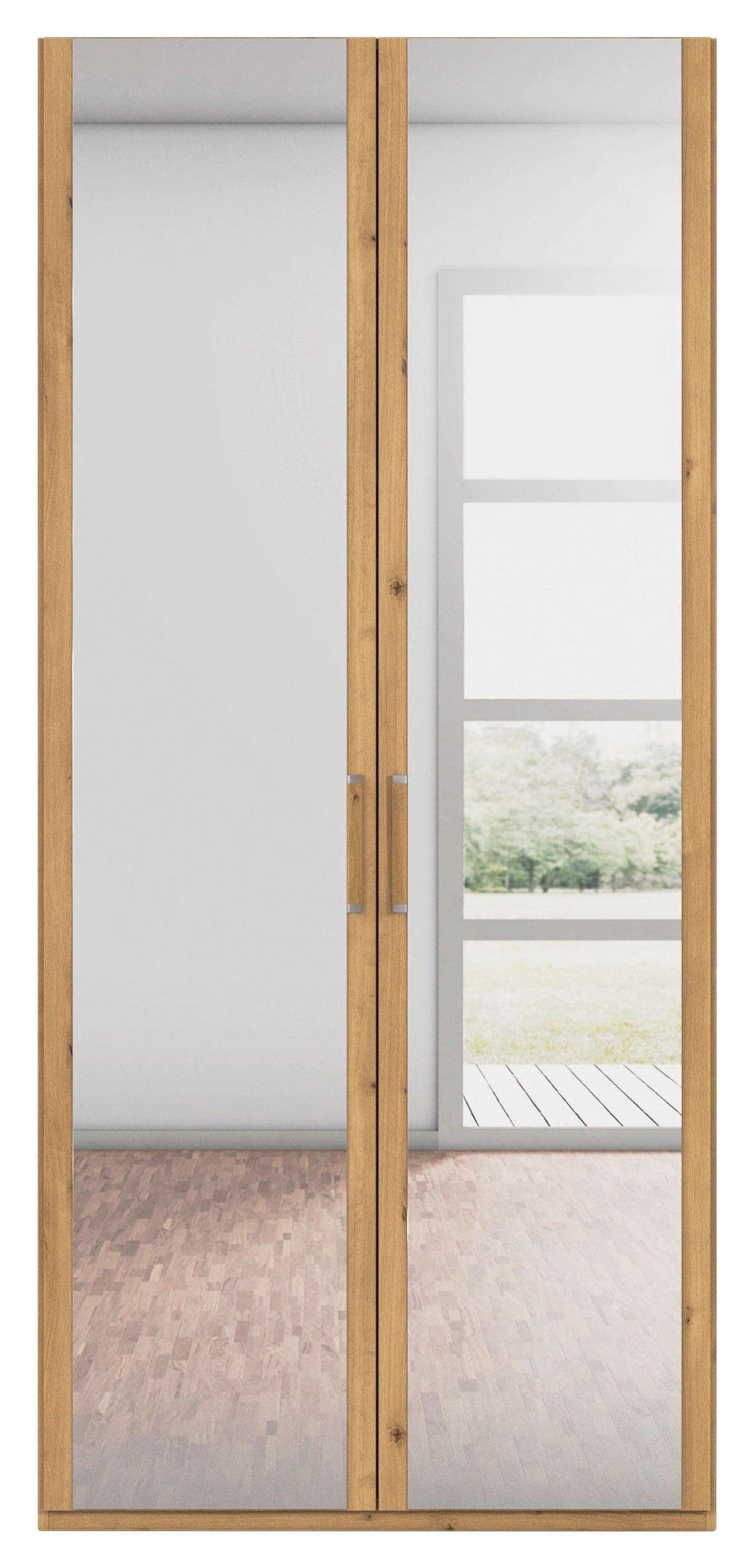 DREHTÜRENSCHRANK 101/223/60 cm 2-türig Eichefarben  - Eichefarben/Silberfarben, Design, Glas/Holzwerkstoff (101/223/60cm) - Novel