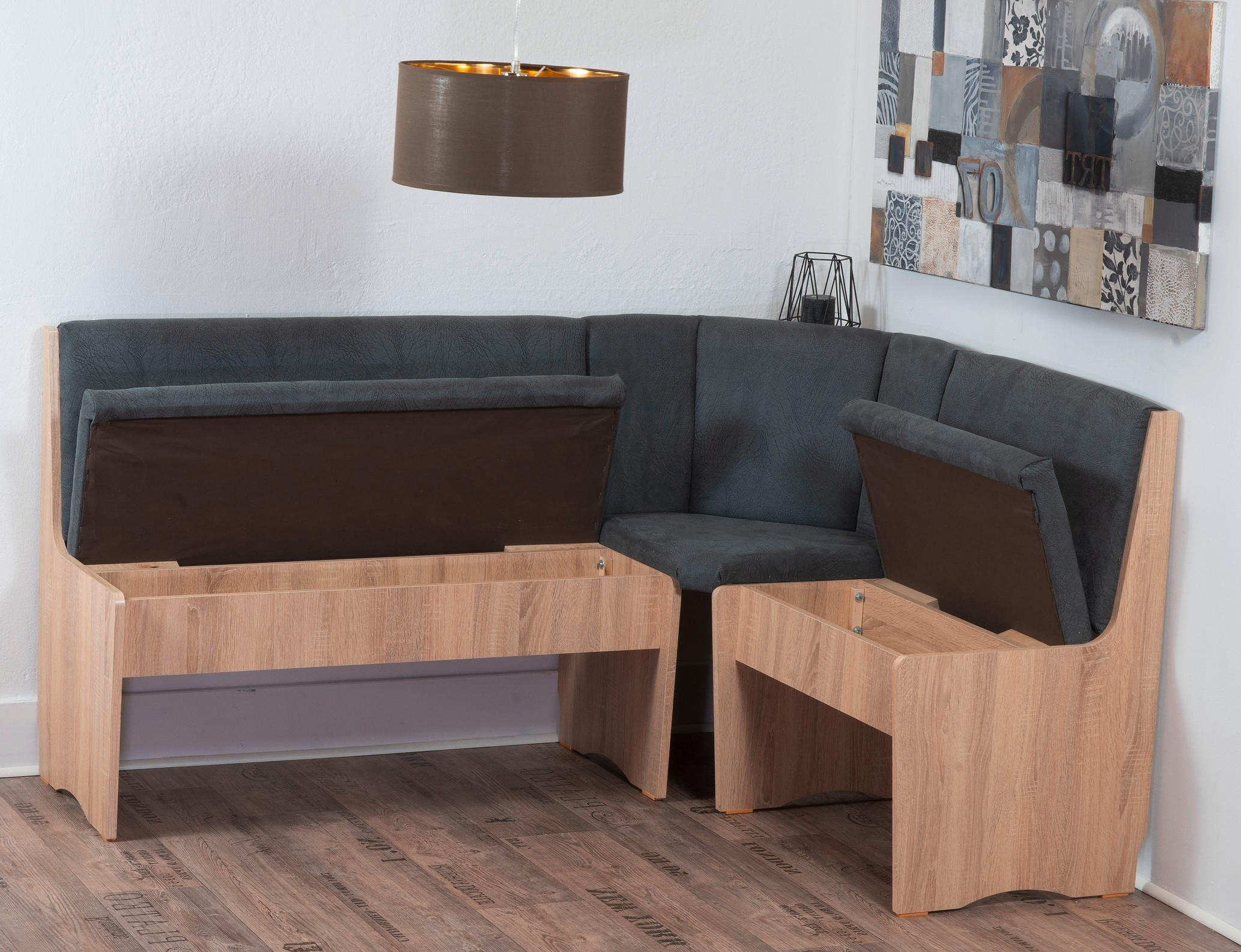 ECKBANKGRUPPE Mikrofaser Grau, Sonoma Eiche  - Grau/Sonoma Eiche, KONVENTIONELL, Holz/Textil (165/89/125cm) - MID.YOU
