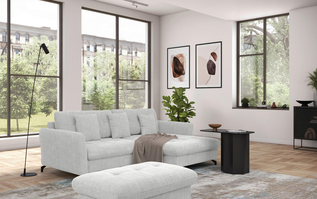 ECKSOFA in Flachgewebe, Leinenoptik Silberfarben  - Silberfarben/Schwarz, Design, Textil/Metall (242/170cm) - Xora
