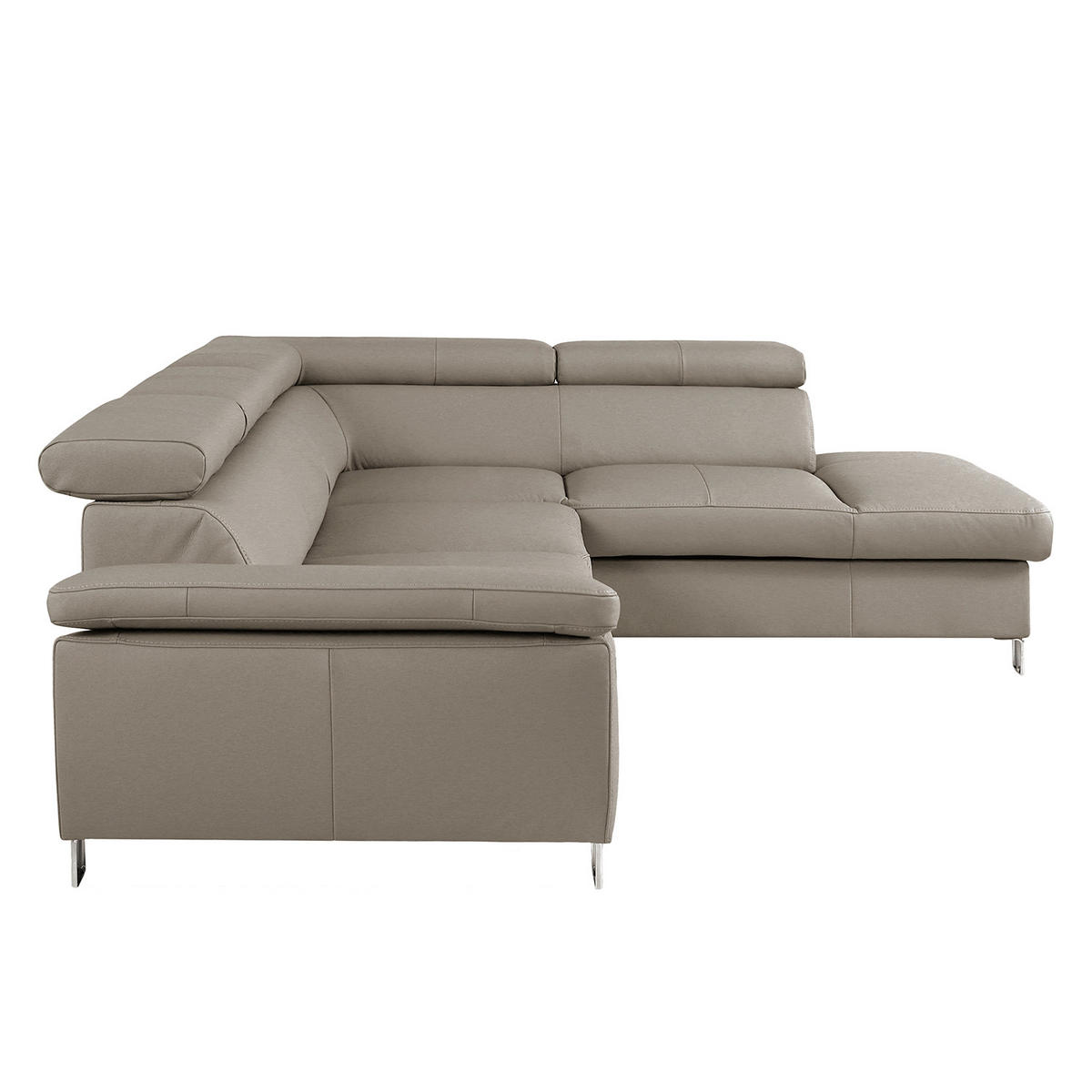 ECKSOFA Hellgrau Echtleder Lederlook  - Chromfarben/Hellgrau, Design, Leder/Textil (248/208cm) - Livetastic