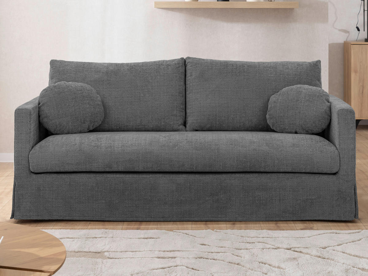 3-SITZER-SOFA PAPHOS in Chenille Dunkelgrau  - Dunkelgrau/Schwarz, Design, Kunststoff/Textil (195/89/95cm) - P & B