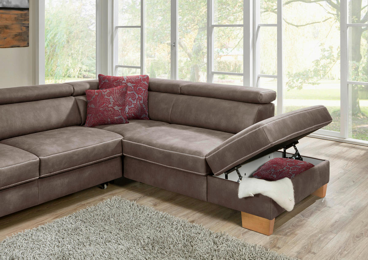 ECKSOFA Mikrofaser Braun  - Eichefarben/Beige, Natur, Holz/Textil (226/273cm) - Beldomo System