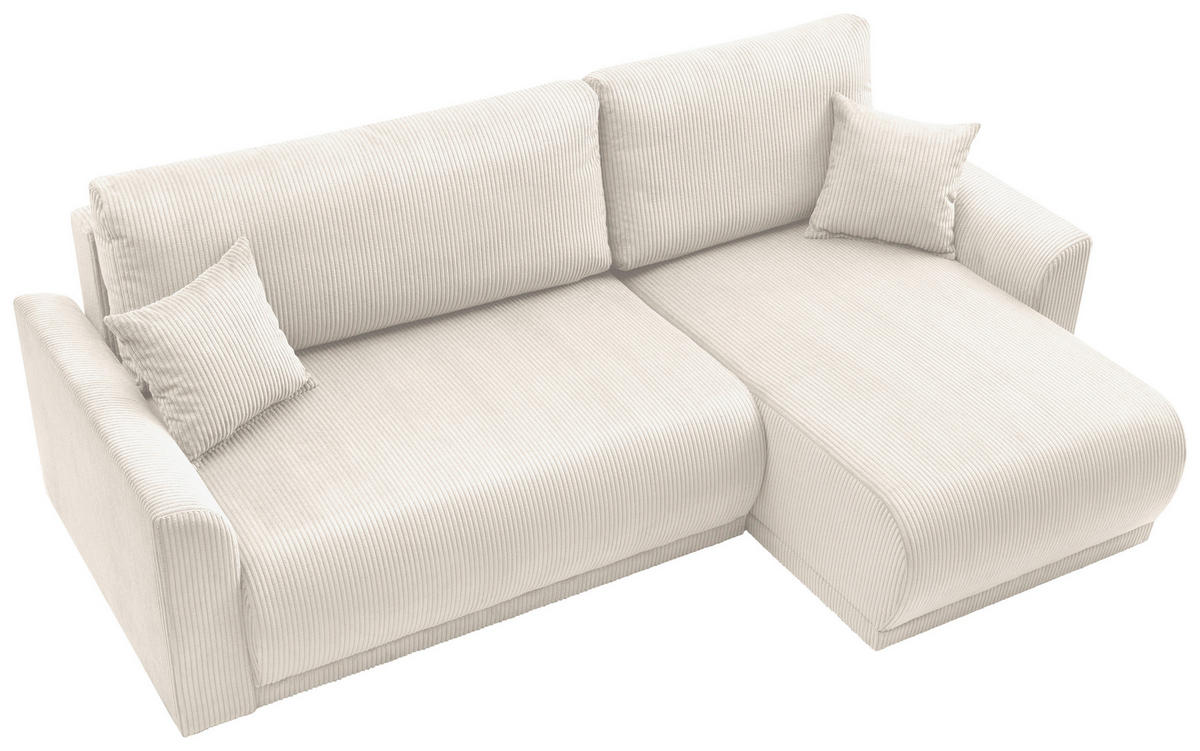 ECKSOFA KIMMY Creme Cord Zierkissen, Rückenkissen, Bettkasten  - Creme/Schwarz, Design, Kunststoff/Textil (233/146cm) - P & B